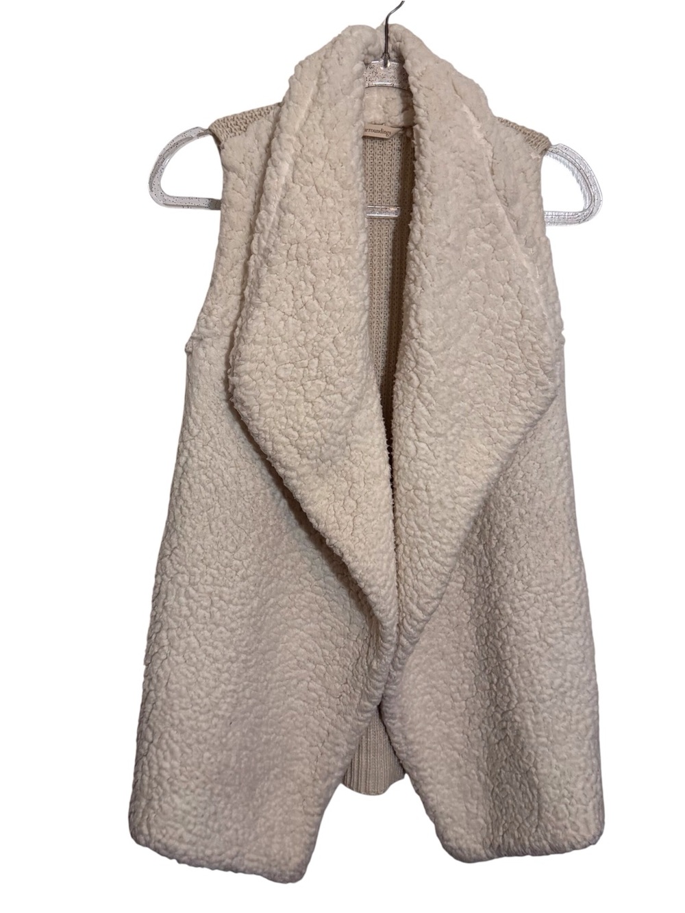 Soft Surroundings Size Large Cream Sherpa Vest Sleeveless Shawl Collar Western